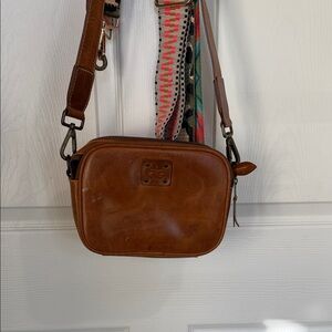 STS Ranchwear Tan Leather Crossbody Bag with Colorful Strap